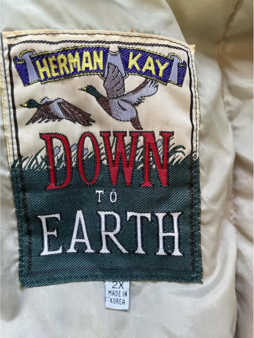Vintage Men's Herman Kay Down To Earth Puffer Coat 2X Beige Duck Down Beige 90s